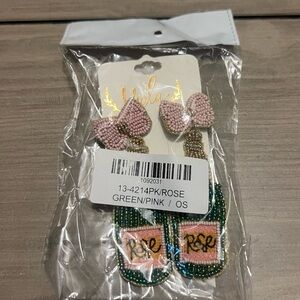 Pink and Green Beaded Earrings